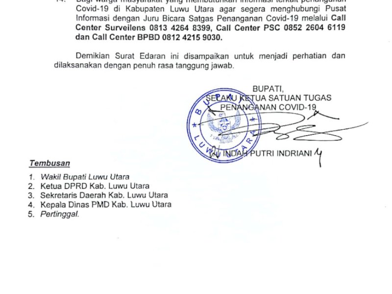 SE Bupati Lutra. 