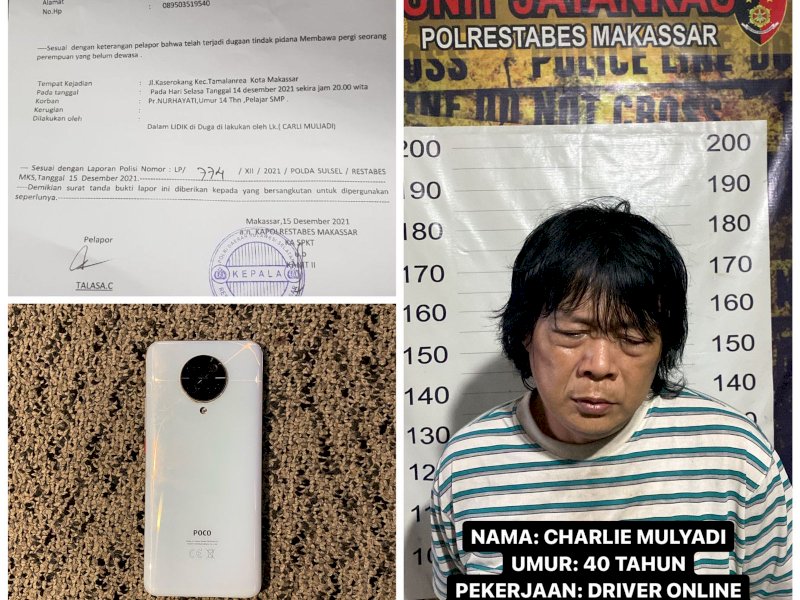 Driver online yang diamankan Jatanras Polrestabes Makassar setelah menyekap gadis di bawah umur.