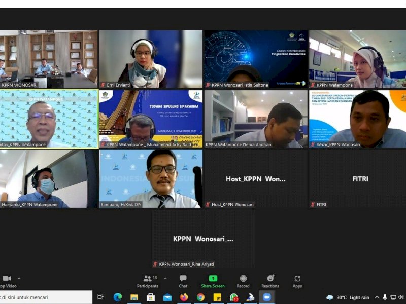 Kegiatan sharing session secara daring melalui aplikasi Zoom KPPN Watampone. (Foto: Int)