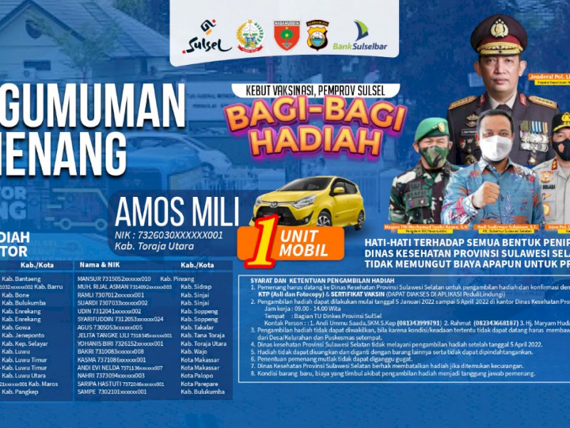29 Warga Lutra Menangkan Undian Kebut Vaksinasi, ini Daftarnya