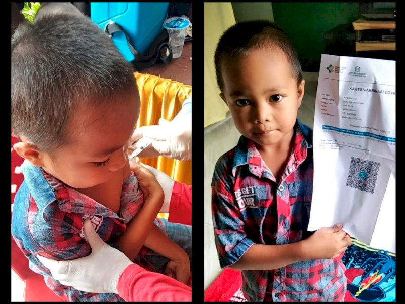Alfatansyah, bocah 7 tahun di Lutra yang jalani vaksinasi.
