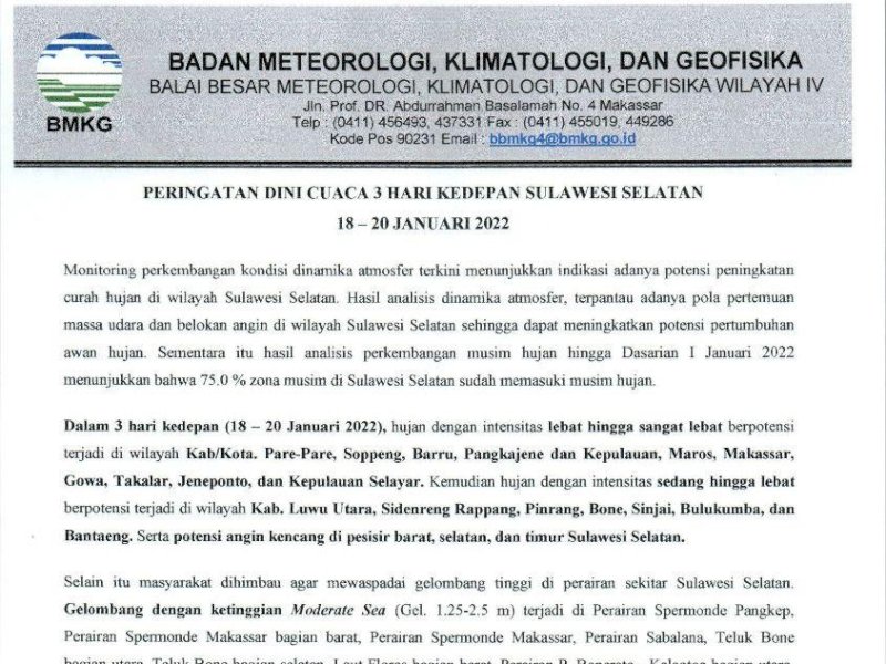 BMKG: Besok hingga 3 Hari ke Depan Cuaca Ekstrem Selimuti Sulsel 