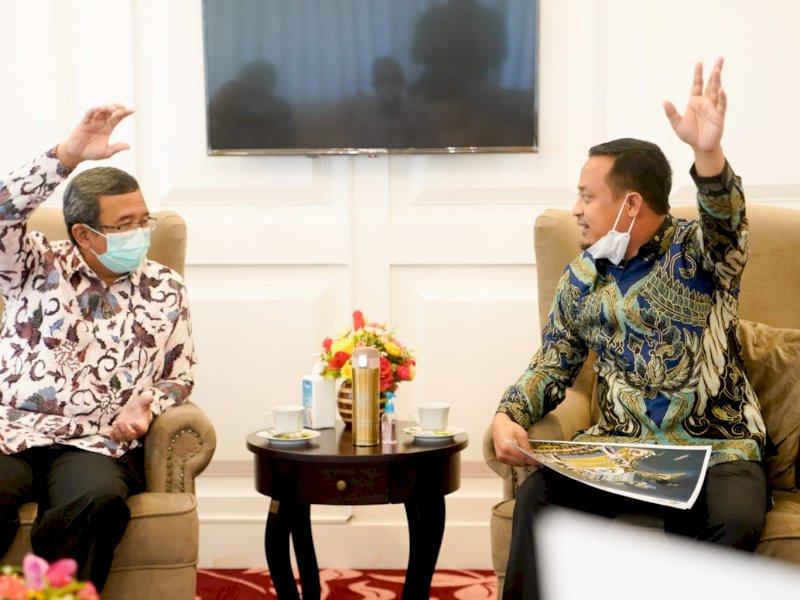 Plt Gubernur Sulsel Andi Sudirman Sulaiman menerima kunjungan pihak Kementerian Kesehatan RI di Baruga Lounge Kantor Gubernur Sulsel, Kamis 3 Februari 2022. 