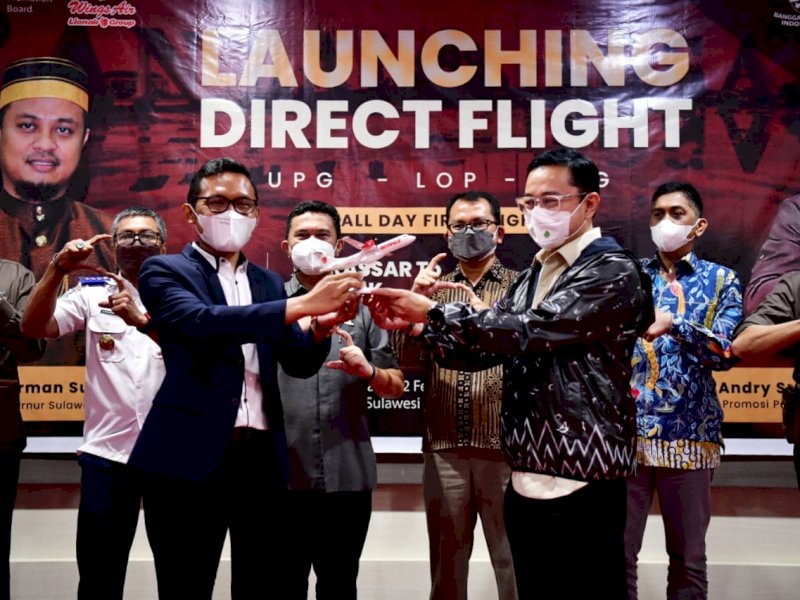 Launching direct flight Makassar-Lombok-Makassar berlangsung di Ruang Command Center Kantor Gubernur Sulsel, Selasa (22/2/2022).