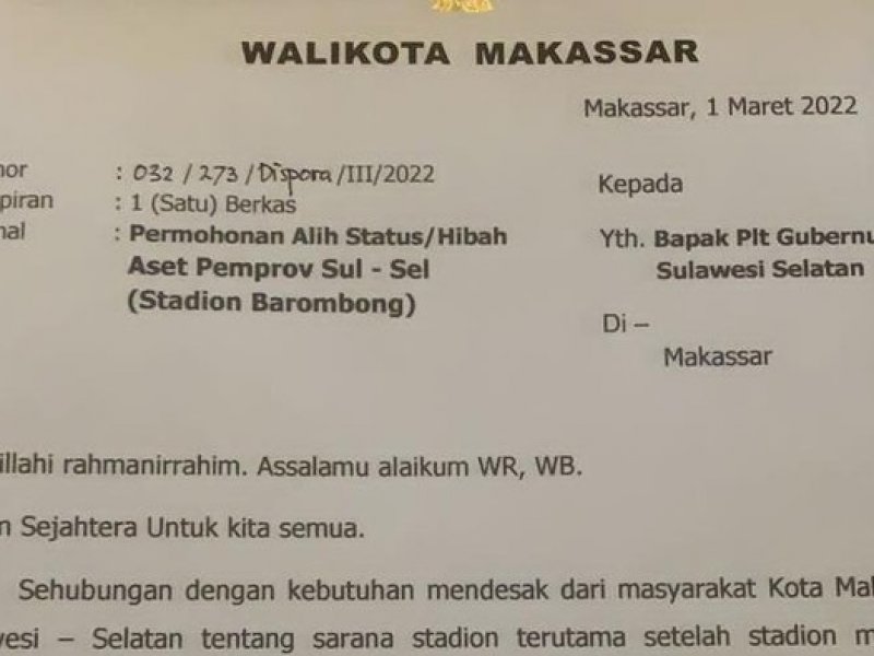 Danny Ngebet, Hari ini Surati Pemprov Ambil Alih Stadion Barombong 