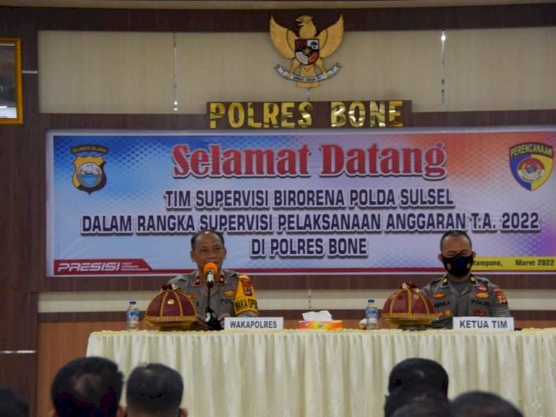 Tim Supervisi Birorena Polda Sulsel, melakukan supervisi anggaran di Polres Bone, Rabu (9/3/2022).