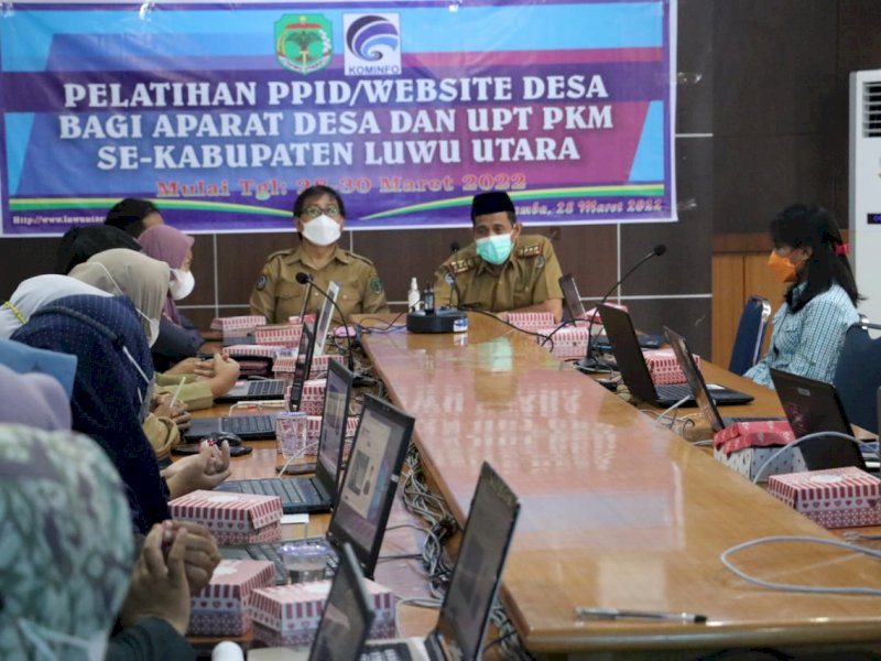 Pelatihan PPID bagi Aparat Desa dan UPT Puskesmas, Senin (28/3/2022), di Ruang Rapat Wakil Bupati Luwu Utara. 