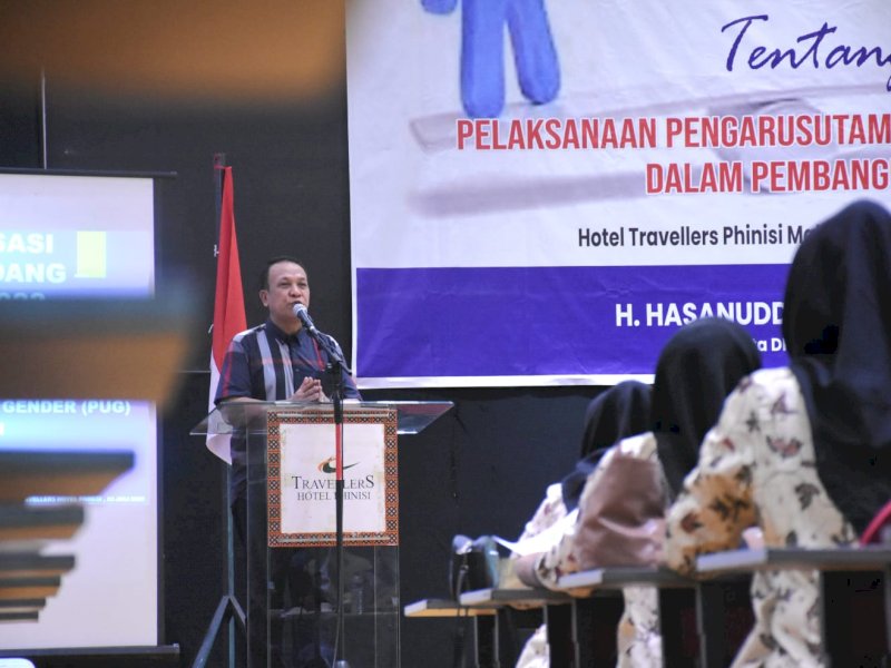 sosialisasi Perda Nomor 5 Tahun 2019 tentang Pengarusutamaan Gender (PUG) dalam pembangunan di Hotel Travellers, Jalan Lamadukelleng Buntu, Sabtu (23/7).
