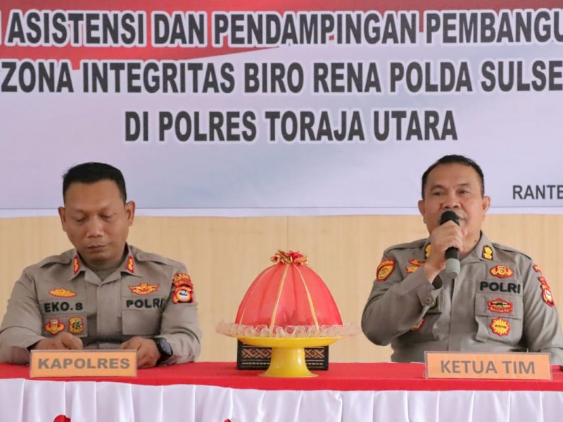 Tim Biro Rena Polda Sulawesi Selatan melakukan Asistensi Pembangunan Zona Integritas (ZI) di Polres Toraja Utara, Senin (01/08/2022).