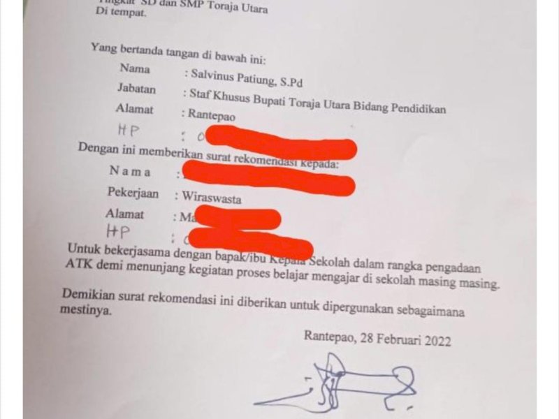 Disorot! Stafsus Bupati Torut Keluarkan Rekomendasi Jual Beli ATK di Sekolah