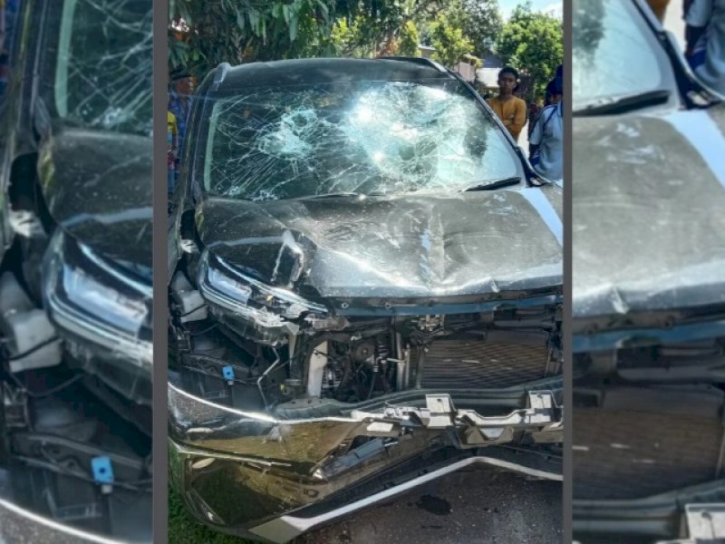Toyota Veloz yang ringsek berat usai kecelakaan yang menewaskan seorang warga Bulukumba. 