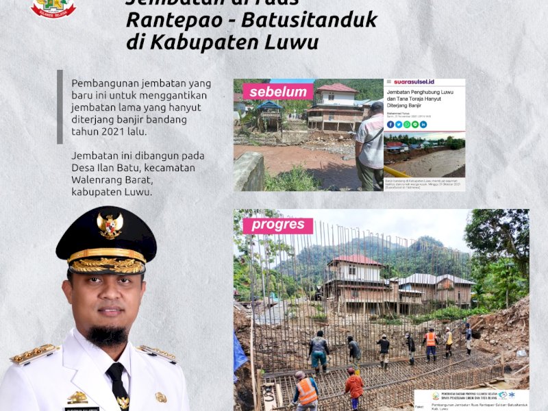 Diterjang Banjir Tahun Lalu, Jembatan Rantepao-Batusitanduk Mulai Dikebut