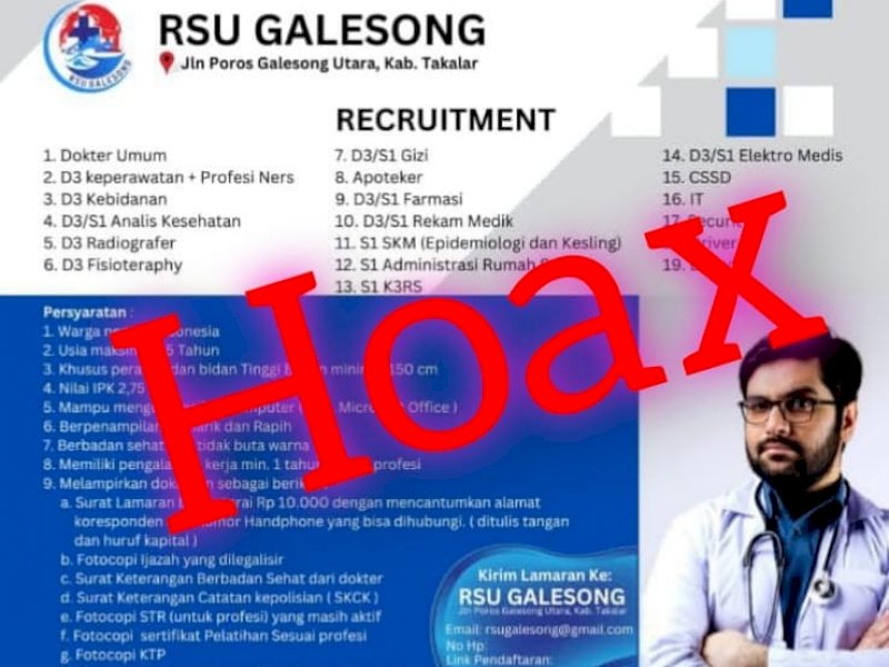 Beredar Kabar Rekrutmen Pegawai di RSI Galesong, Kadiskes Takalar: Hoax 