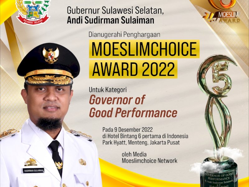 Gubernur Sudirman Dianugerahi Moeslim Choice Award 2022