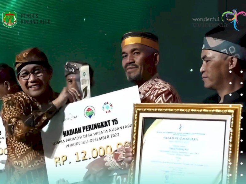 Desa Rinding Allo meraih penghargaan sebagai peringkat ke-15 Lomba Promosi Desa Wisata Nusantara.