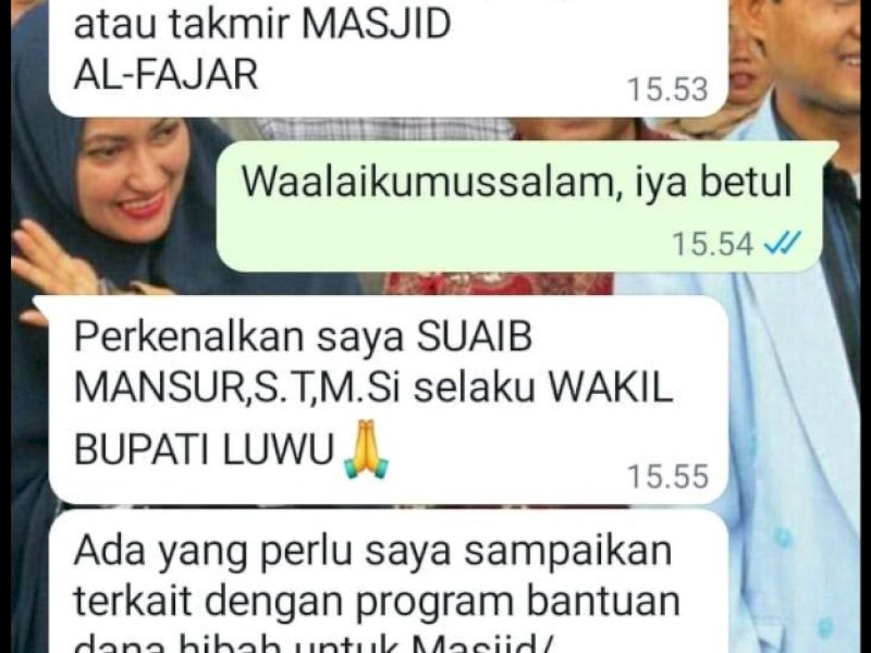 Tangkapan layar pesan WhatsApp pelaku penipuan.