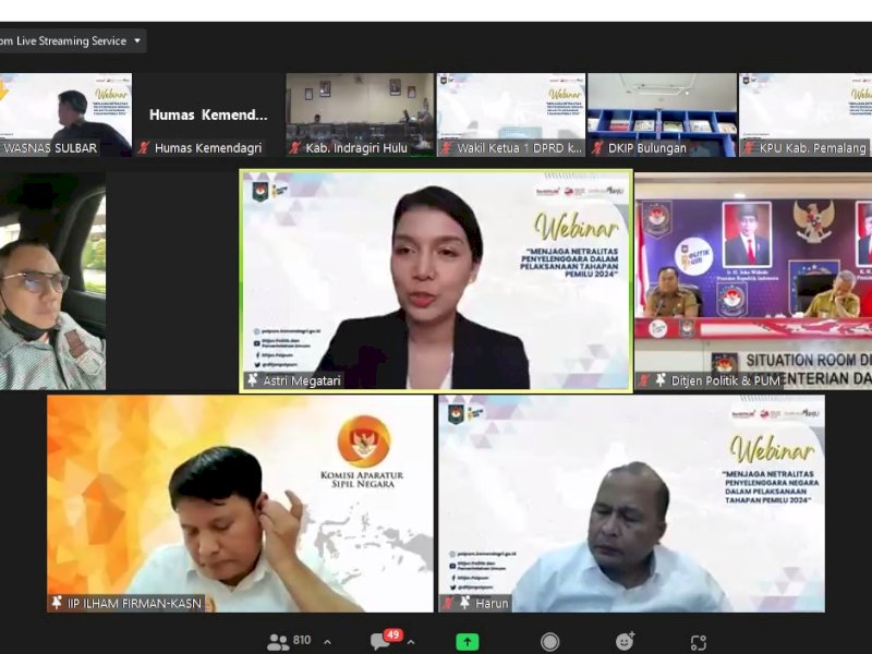 Webinar bertajuk &ldquo;Menjaga Netralitas Penyelenggara Negara dalam Pelaksanaan Tahapan Pemilu 2024&rdquo;, Selasa (31/1/2023). 