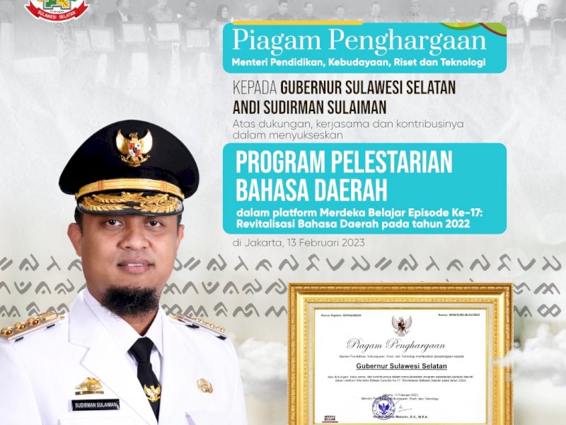 Selamatkan Bahasa Daerah yang Nyaris Punah, Sudirman Raih Award Kemendikbud