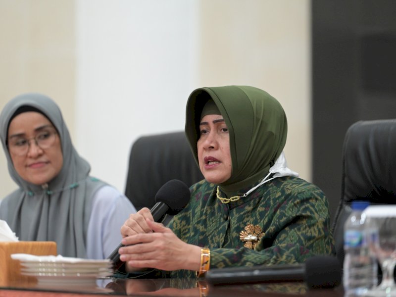Bunda PAUD Kota Makassar, Indira Yusuf Ismail diskusi terkait mutu pendidikan di Baruga Anging Mammiri, Selasa (21/02/2023).