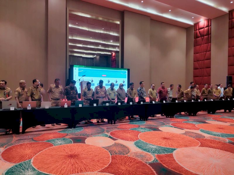Penandatanganan perpanjangan perjanjian kerja sama (PKS) dengan Badan Siber dan Sandi Negara (BSSN) dan Pemerintah Provinsi Sulawesi Selatan, di Hotel Gammara, Selasa (7/03/20223).