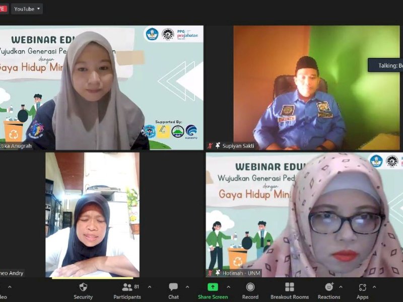 Pelaksanaan webinar oleh mahasiswi program Pendidikan Profesi Guru (PPG) Prajabatan Universitas Negeri Makassar (UNM).