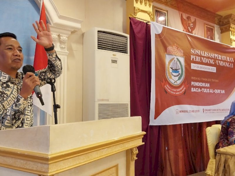 Sosialisasi Perda Nomor 1 Tahun 2012 Tentang Pendidikan Baca Tulis Alquran di Hotel Grand Town, Minggu (21/5/2023).