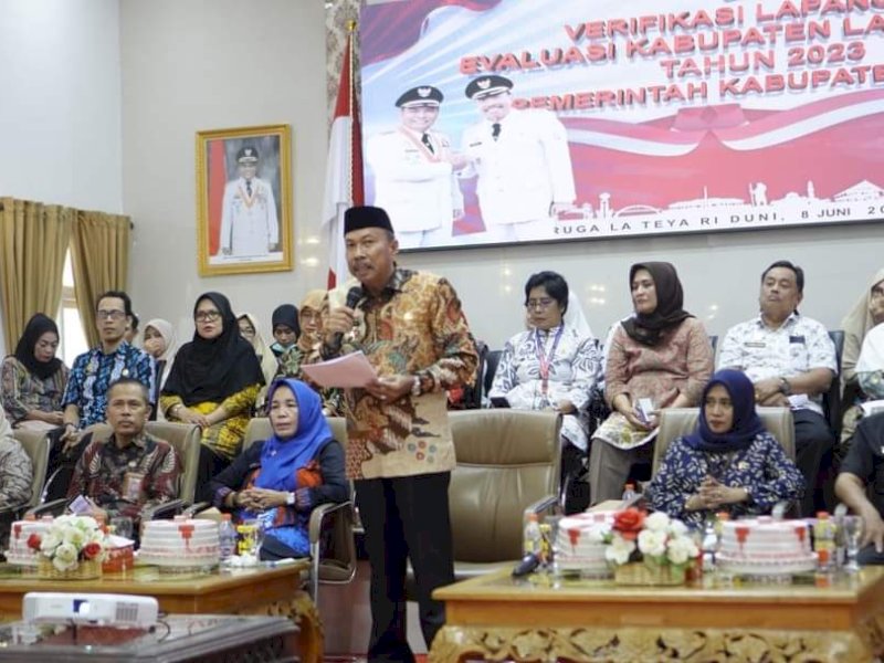 Wakil Bupati Bone Ambo Dalle menghadiri verifikasi lapangan evaluasi Kabupaten Layak Anak (KLA) Tahun 2023 di rujab Bupati Bone, Kamis (8/6/2023).