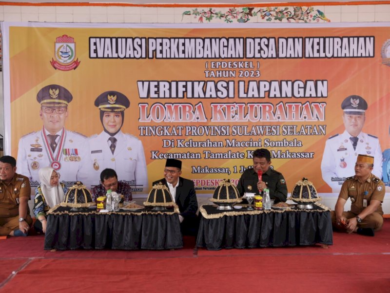 Evaluasi Perkembangan Desa dan Kelurahan (Epdeskel) dan Verifikasi Lapangan Lomba Kelurahan/Desa Tingkat Kabupaten/Kota 2023, di Baruga Kelurahan Maccini Sombala, Sabtu, (1/07/2023).