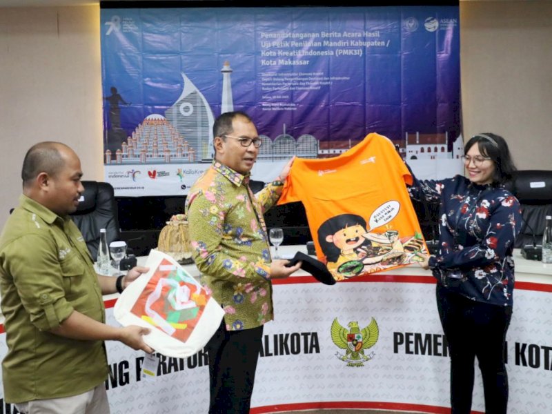 Uji Petik antara Pemkot Makassar dengan Direktorat Infrastruktur Ekonomi Kreatif Kemenparekraf terkait PMK3I di Kota Makassar, di Ruang Sipakalebbi Balai Kota Makassar, Selasa (18/07/2023).