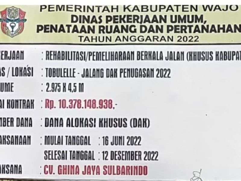 Soal Dugaan Korupsi Proyek Tobulelle Wajo, Polisi Segera Periksa Kontraktor