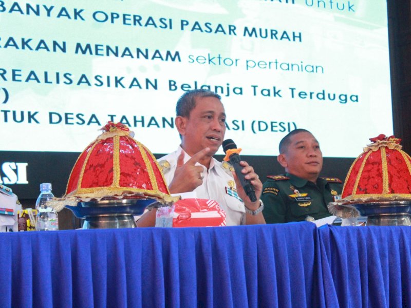 Rakor Percepatan Pencapaian 8 Program Pioritas Pj. Gubernur Sulsel di Ruang Pola Kantor Bupati Wajo, Rabu (13/09/2023).