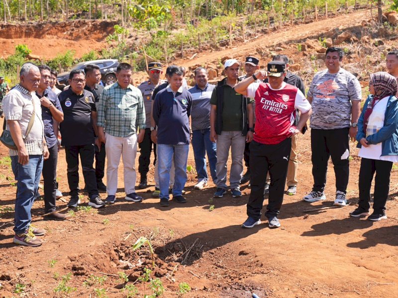 Penjabat Gubernur Sulsel didampingi Bupati Maros, Chaidir Syam, meninjau perkebunan warga yang ada di Desa Toddopulia, Kecamatan Tanralili, Kabupaten Maros. 