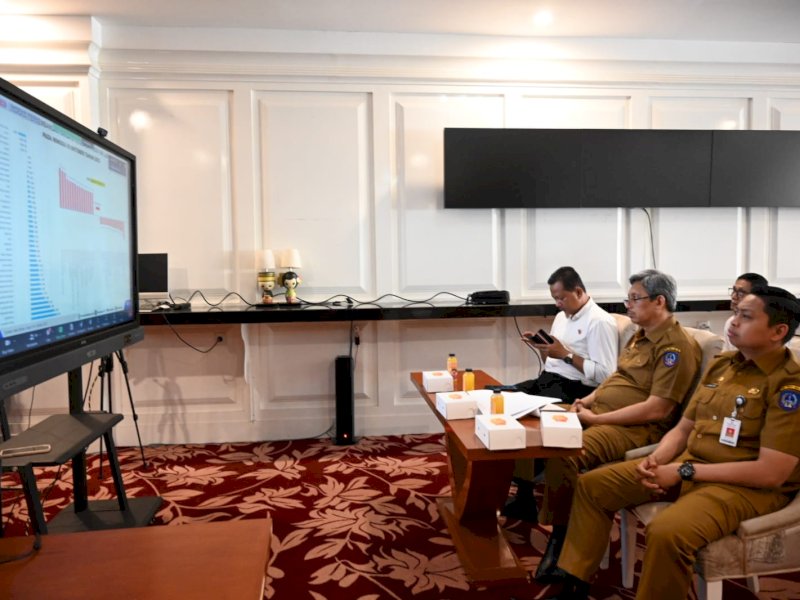 Rapat koordinasi inflasi 2023 secara virtual di Baruga Lounge, Kantor Gubernur Sulsel, Senin 23 Oktober 2023.