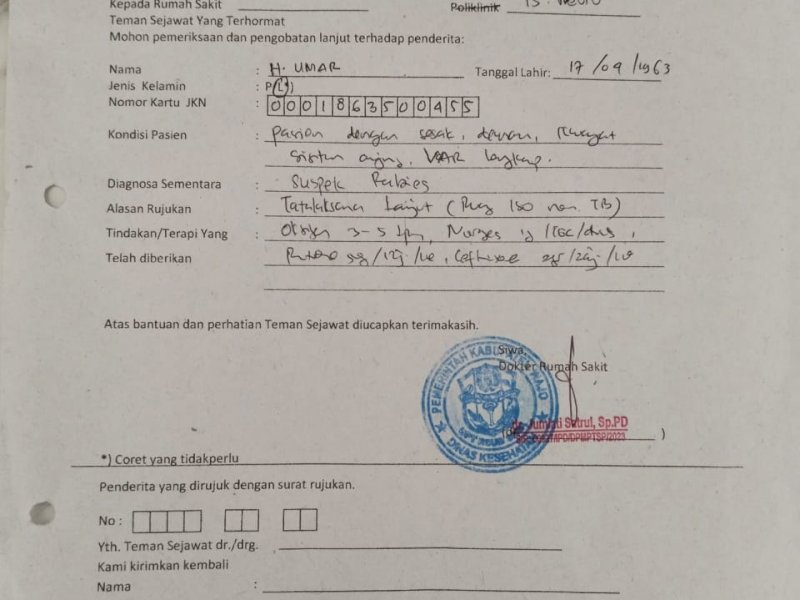 Surat rujukan pasien rabies. 