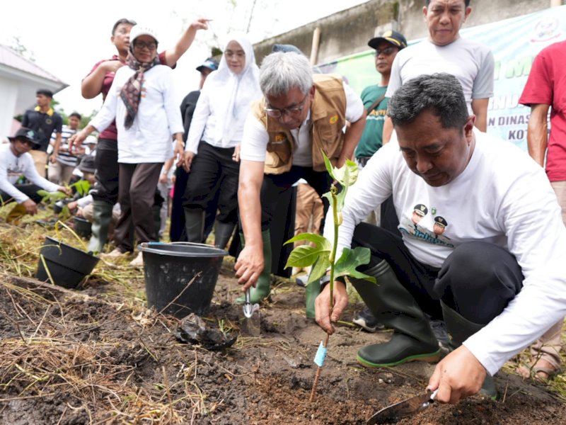 Penjabat Gubernur Sulsel Bahtiar Baharuddin melakukan penanaman cabai dan sukun di lahan Dinas Ketahanan Pangan dan Pertanian Kota Parepare. 