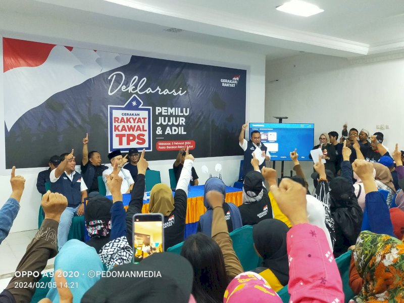 Kegiatan deklarasi relawan kawal TPS pasangan Capres-Cawapres Anies Baswedan-Muhaimin Iskandar (AMIN)/ (PEDOMAN MEDIA/Nober) 