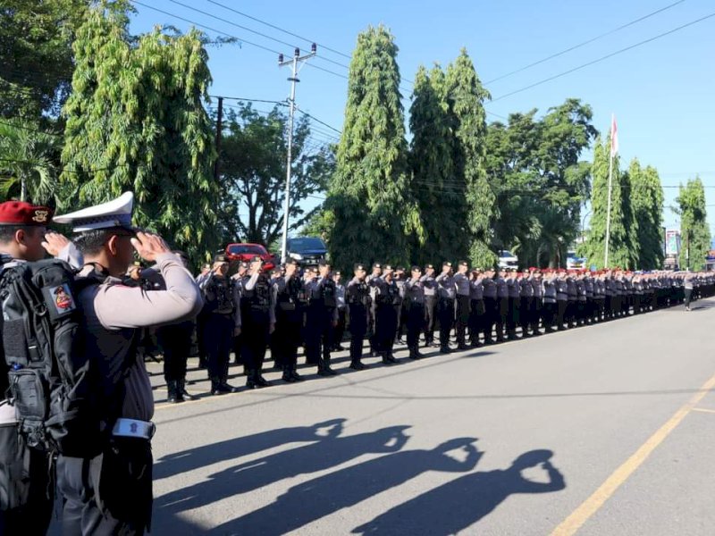 Apel dalam rangka menjaga keamanan dan kelancaran Pemilu di halaman Mapolres Bone, Jumat, 9 Februari 2024/Ist
