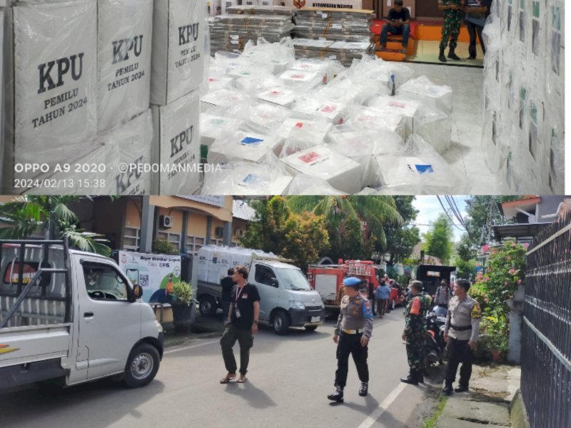 Penyaluran logistik kotak suara Pemilu di Kecamatan Mariso dikawal ketat oleh pihak keamanan (PEDOMAN MEDIA/Nober) 