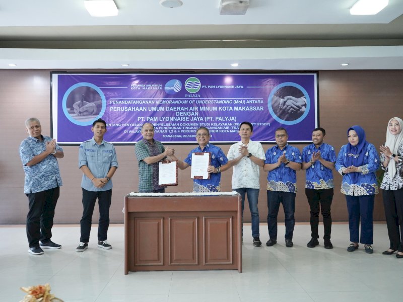 penandatanganan MoU terkait studi kelayakan rencana kerja sama  PDAM Makassar dengan pihak PT PAM Lyonnaise Jaya (Palyja) /Ist