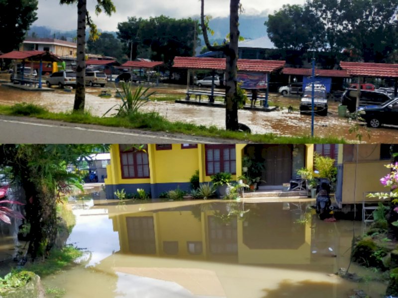 Terminal Makale dan rujab Ketua DPRD Tator yang terendam banjir. 