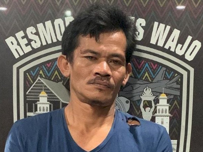 Tersangka HS diamankan di Polres Wajo. 
