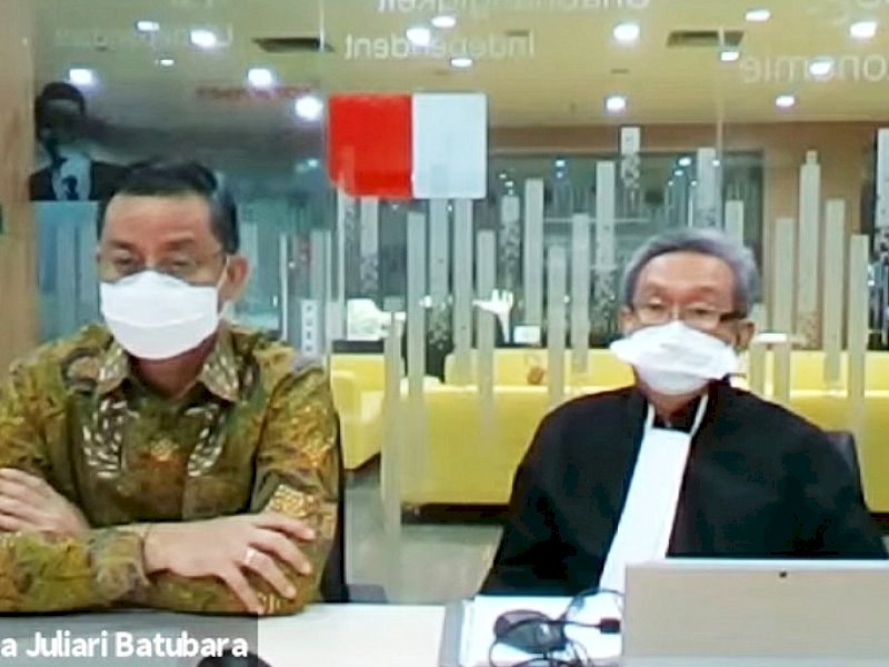 Juliar Batu Bara, Terdakwa Kasus Korupsi Bantuan Sosial Penanganan Covid-19 wilayah Jabodetabek tahun 2020 menjalani sidang putusan, Senin (23/8/2021). (Int/kanal KPK)