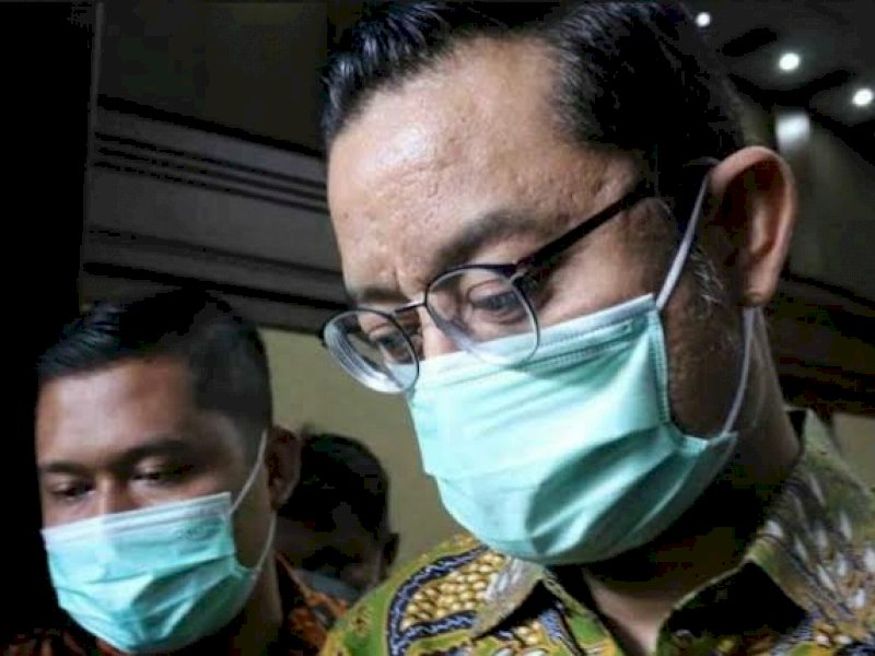 Mantan Mensos RI, Juliari Batubara saat menghadiri secara daring sidang putusan perkara korupsi, suap dana pengadaan Bansos Covid-19 wilayah Jabodetabek Tahun 2020, Senin (23/8/2021). (Int/KPK)