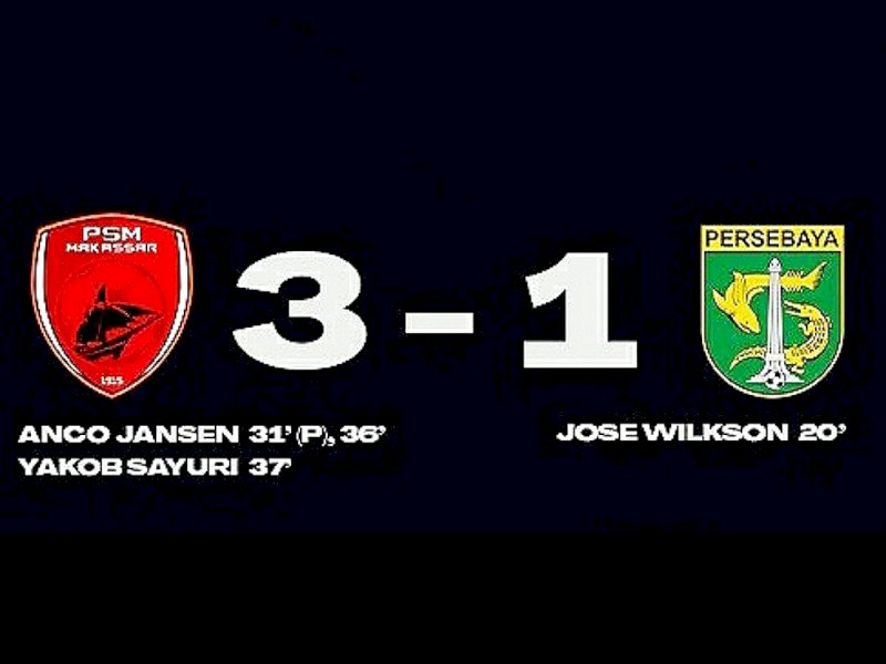 Skor akhir PSM Makassar vs Persebaya Surabaya