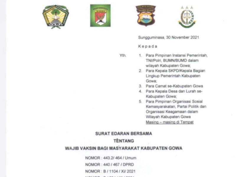 Surat edaran bersama Forkopimda Gowa. 