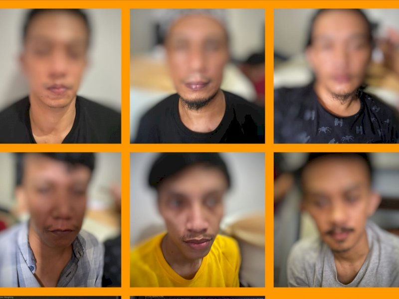 6 tersangka yang diamankan saat pesta sabu di Sinjai. 