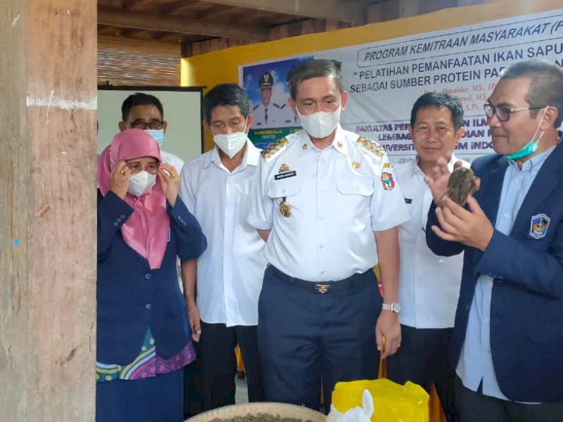 Bupati Wajo Amran Mahmud meninjau pemberdayaan ikan sapu-sapu. (Foto: Ist)