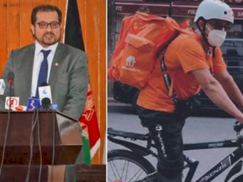 Potret Sayed Ahmad Shah Sadaad saat menjadi menteri dan saat jadi pengantar pizza. (int) 