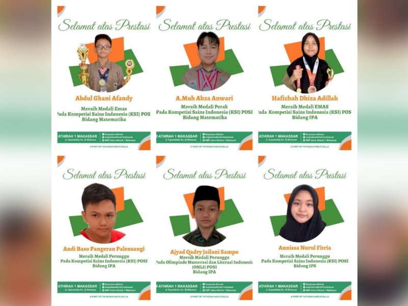 Siswa SMP Islam Athirah 1 Makassar yang menorehkan prestasi. 