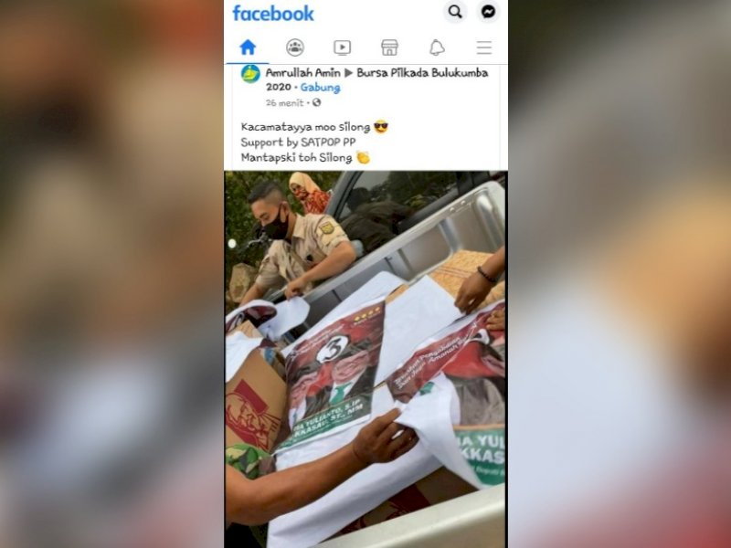 Mobil Dinas Satpol PP Bulukumba yang memuat baliho Kacamatayya